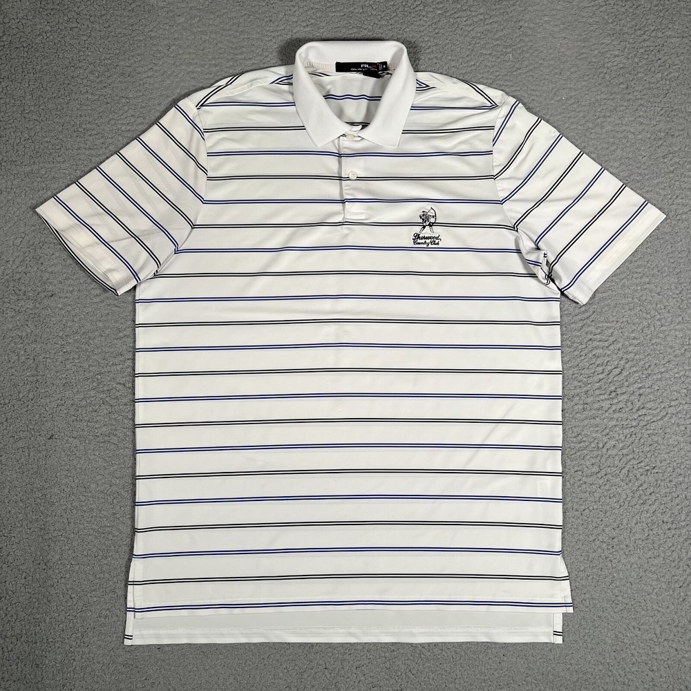 RLX Ralph Lauren‎ Shirt Mens Medium White Striped Sherwood CC Golf Polo Stretch - Picture 2 of 12
